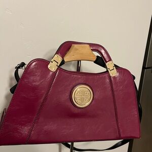 L Dasein Burgundy Handbag with Gold Accents